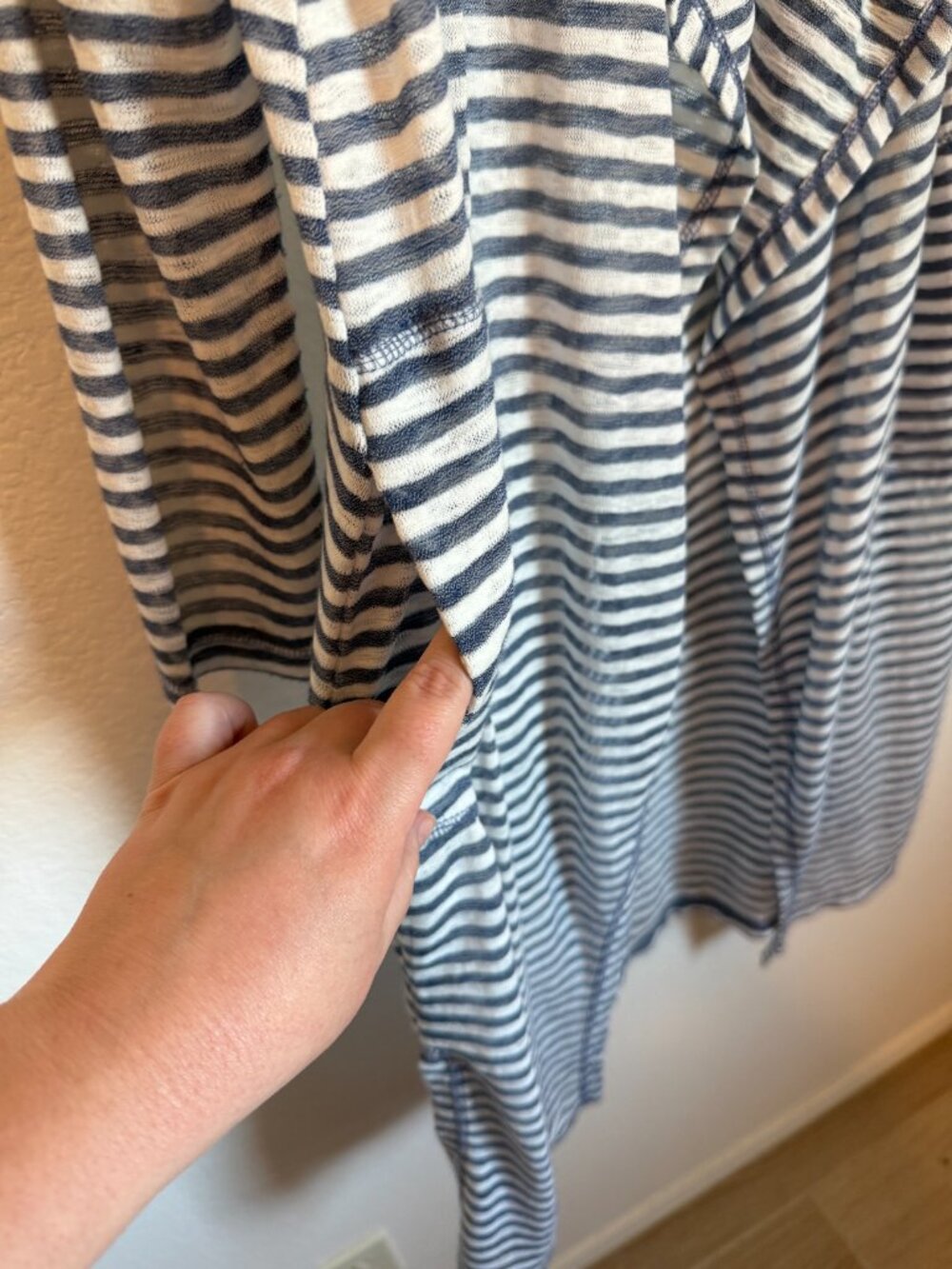 Jones New York Signature Long Striped Duster Cardigan Blue White Lightweight L - Picture 4 of 8